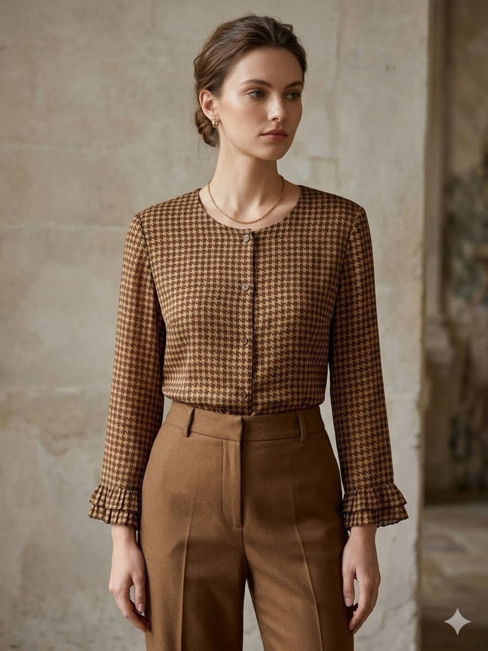 EUC Vintage 100% Silk Houndstooth Blouse - Cynthia Howie Boutique - Size 8